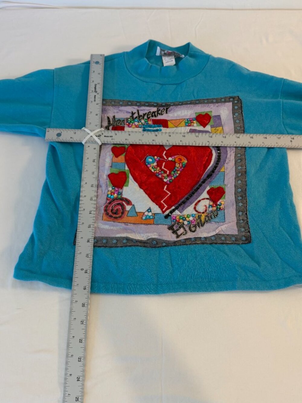 Vintage EJ Gitano Girls Medium 9/10 Heartbreaker Sweatshirt Beaded 90s - Picture 8 of 9
